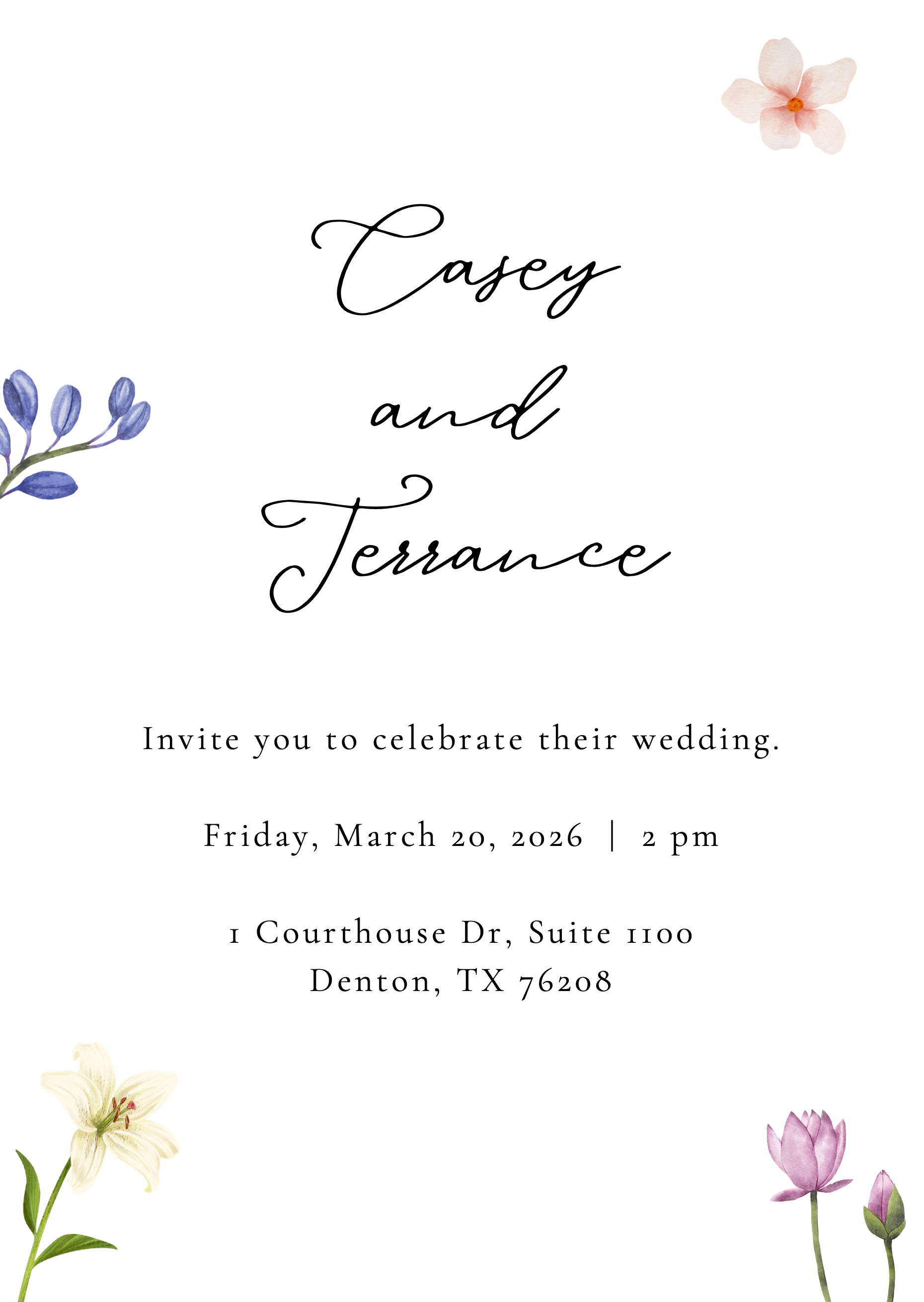 Casey and Terrance wedding invitation
